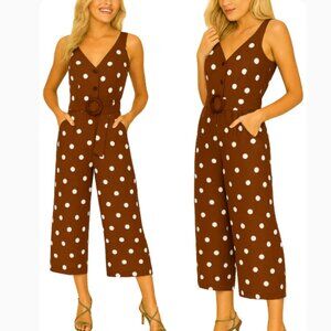 Monteau Brown Polka Dot Sleeveless Belted Jumpsuit